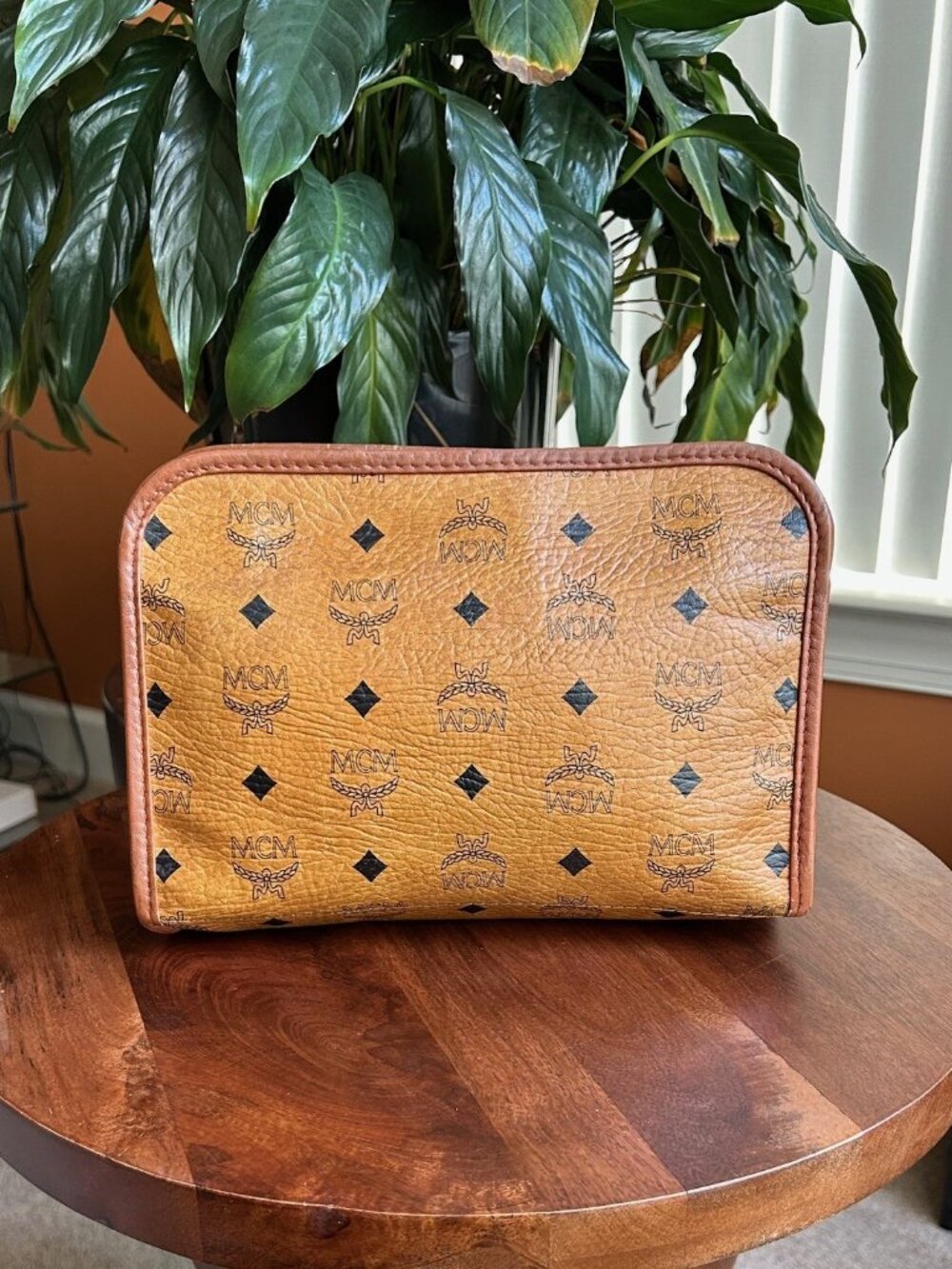 MCM Visetos Clutch Bag Pouch Vintage Cognac Tan - Picture 3 of 12